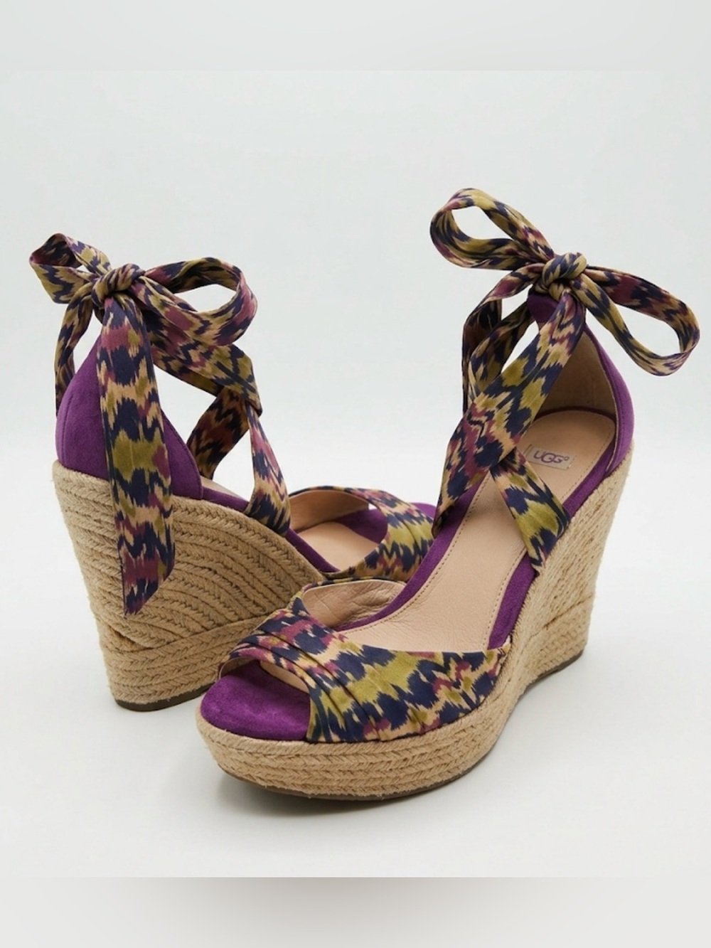 UGG Lucianna Marrakech Silk Tie Espadrille Wedges - Purple/Multi